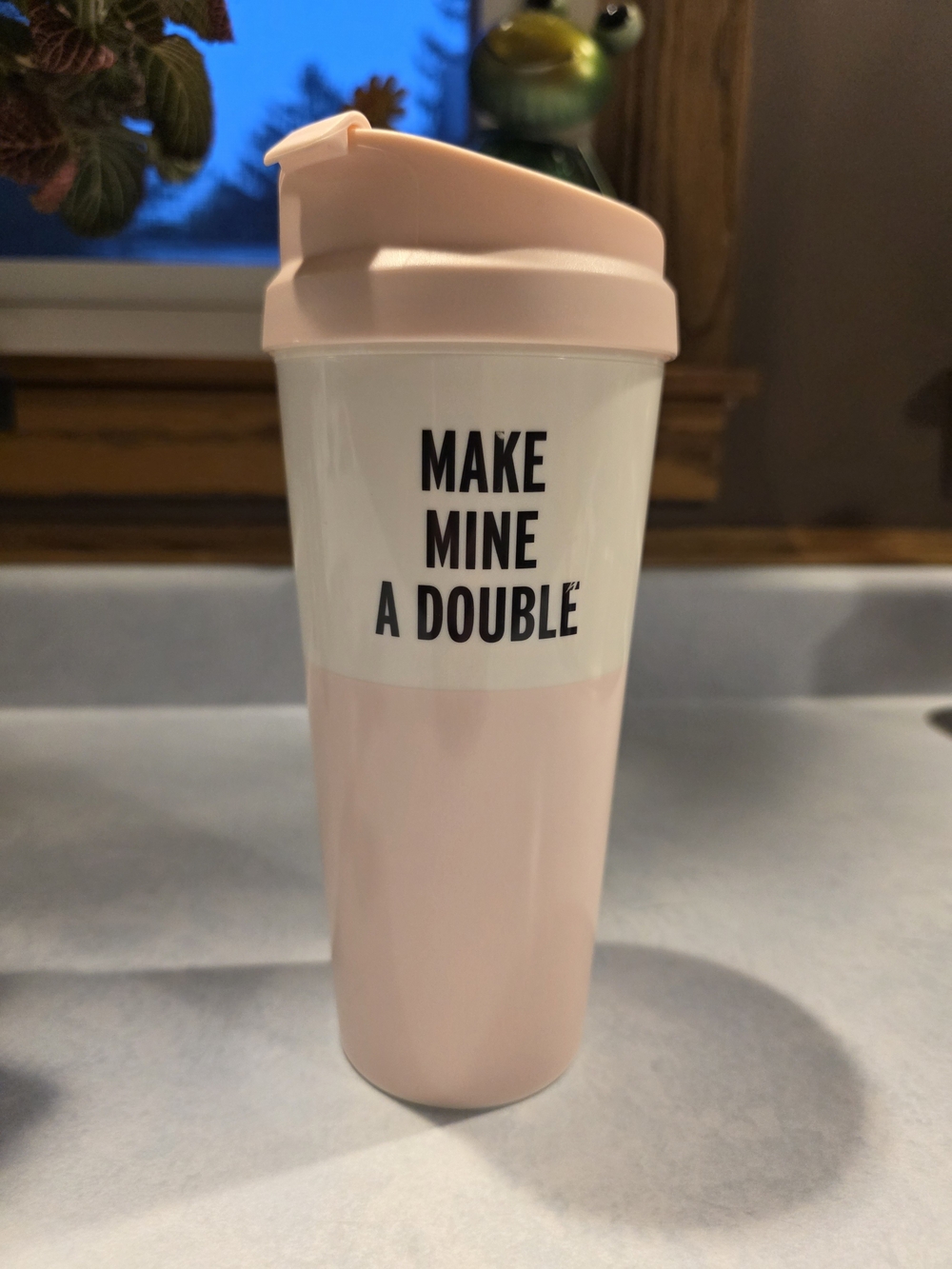 kate spade Pink and White "Make Mine a Double" Travel Tumbler